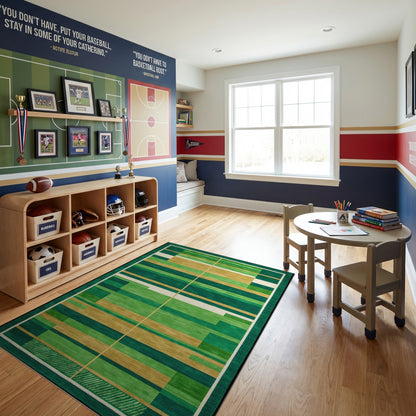 Modern Green Gold Striped Geometric Rug