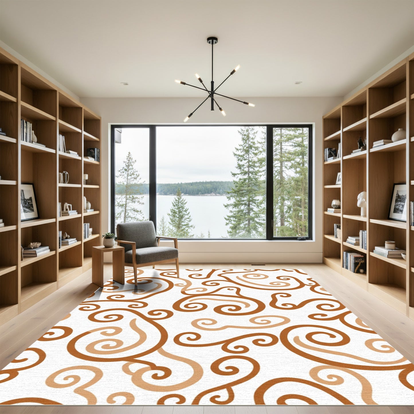 Brown Swirls Abstract Organic Flow Rug