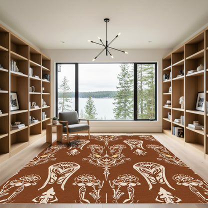 Earthy Brown Ivory Floral Scroll Rug