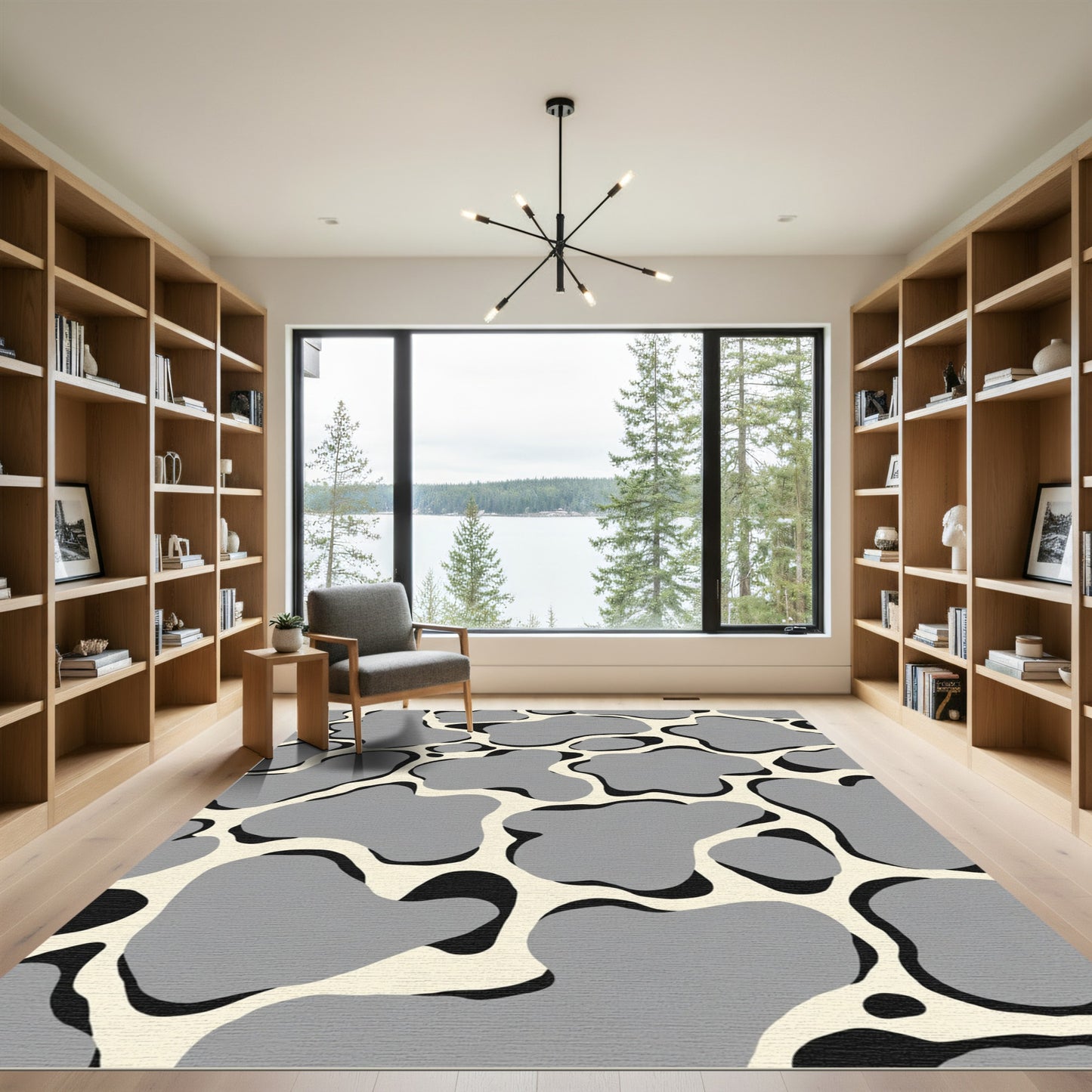 Modern Gray Organic Blob Composition Rug