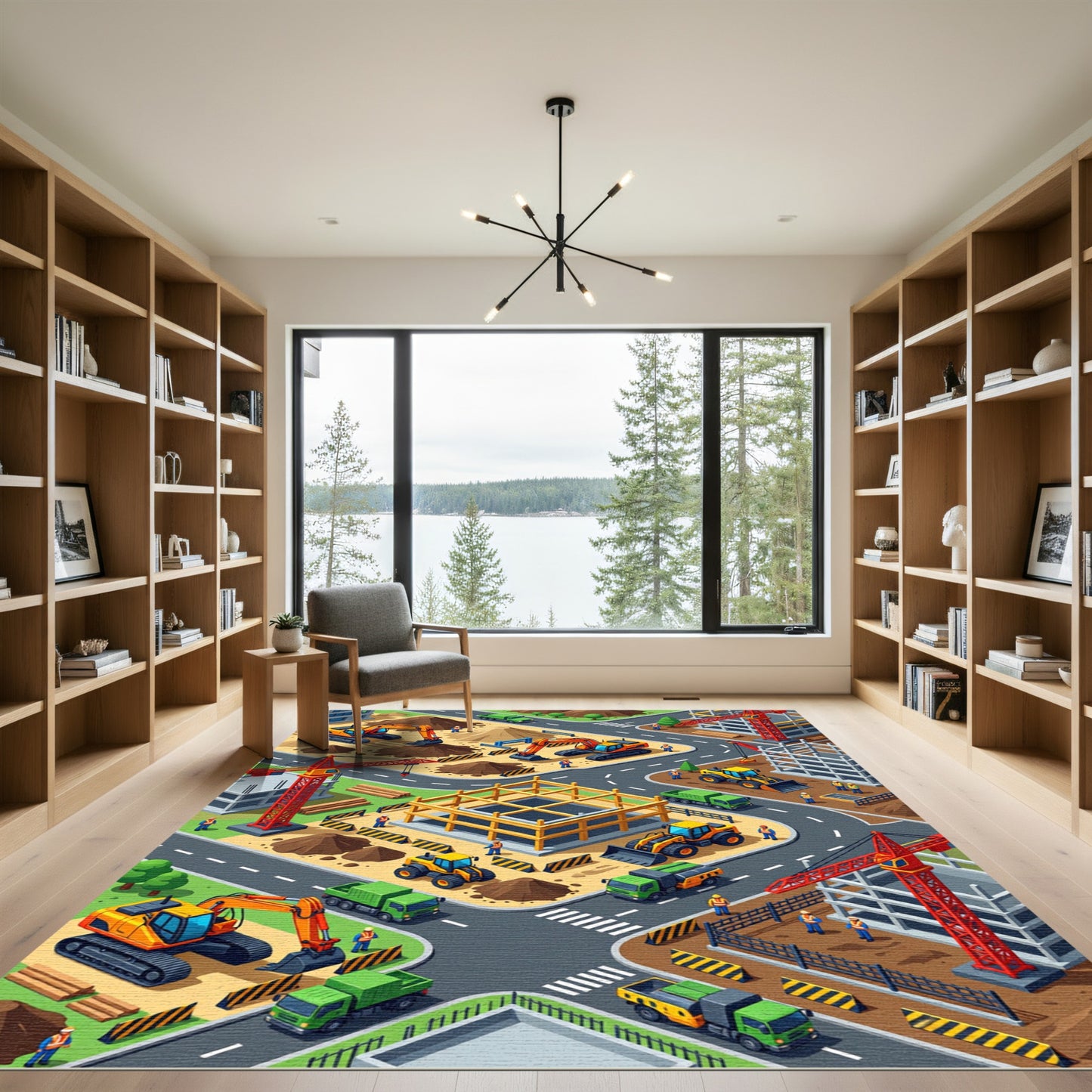 Isometric Urban Construction Site Illustration Rug