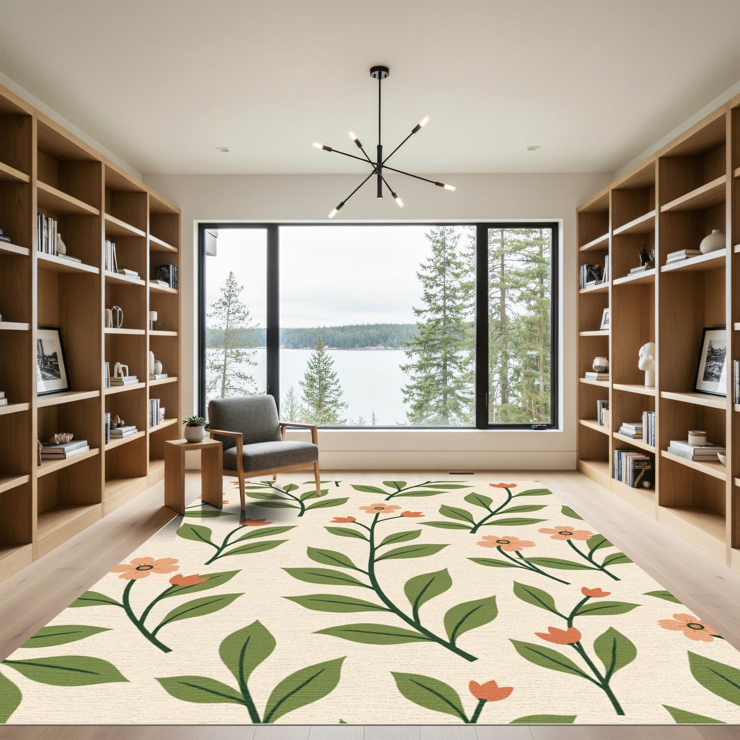 Cream And Coral Botanical Vines Rug