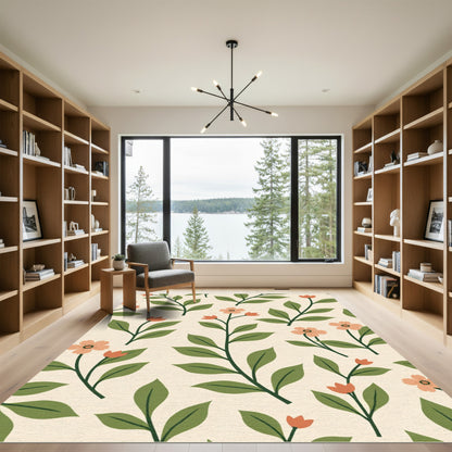 Cream And Coral Botanical Vines Rug