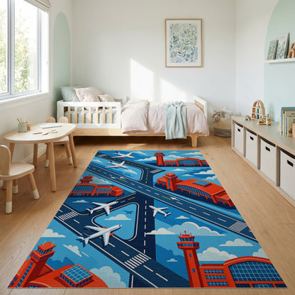 Modern Isometric Airport Planes Runways Rug