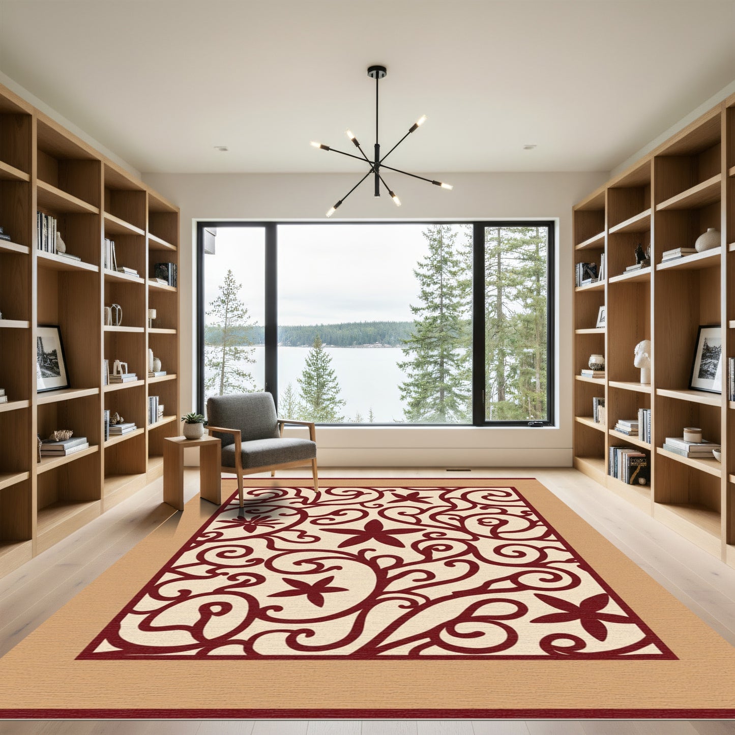 Crimson Floral Vine Scroll Rug