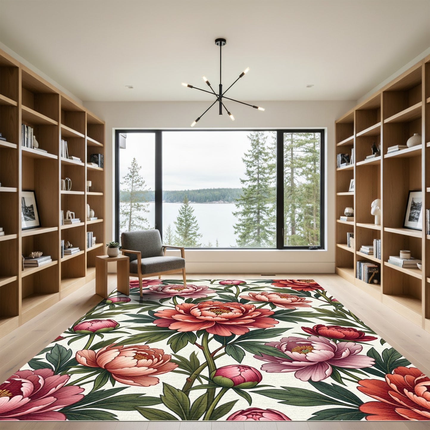 Elegant Peony Floral Botanical Blush Rug