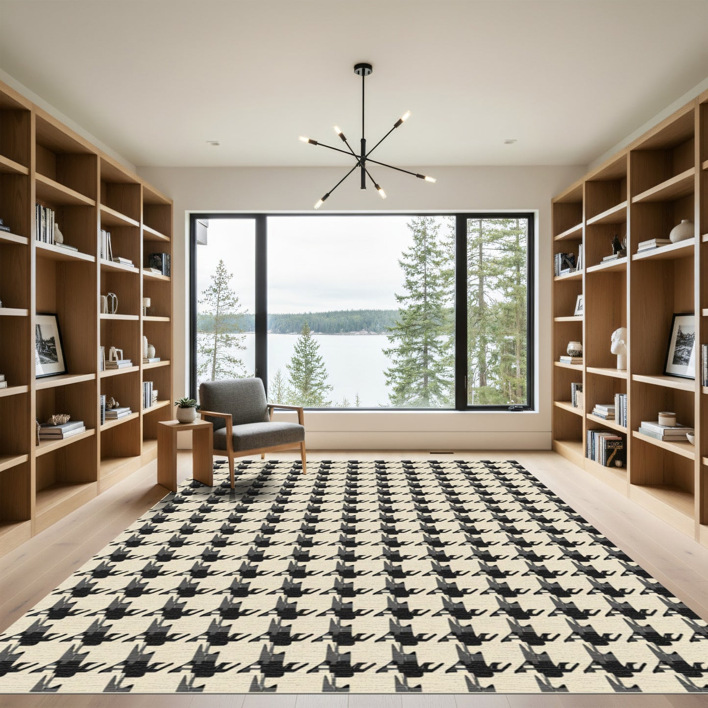 Classic Black White Houndstooth Texture Rug