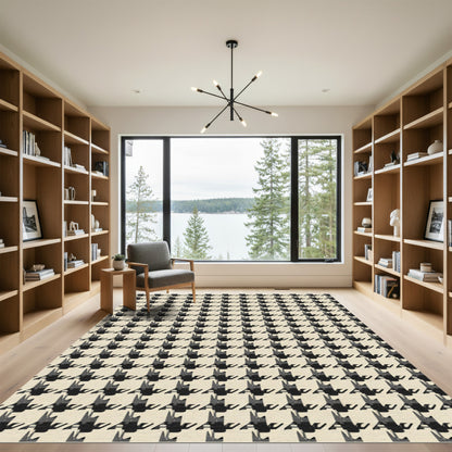 Classic Black White Houndstooth Texture Rug