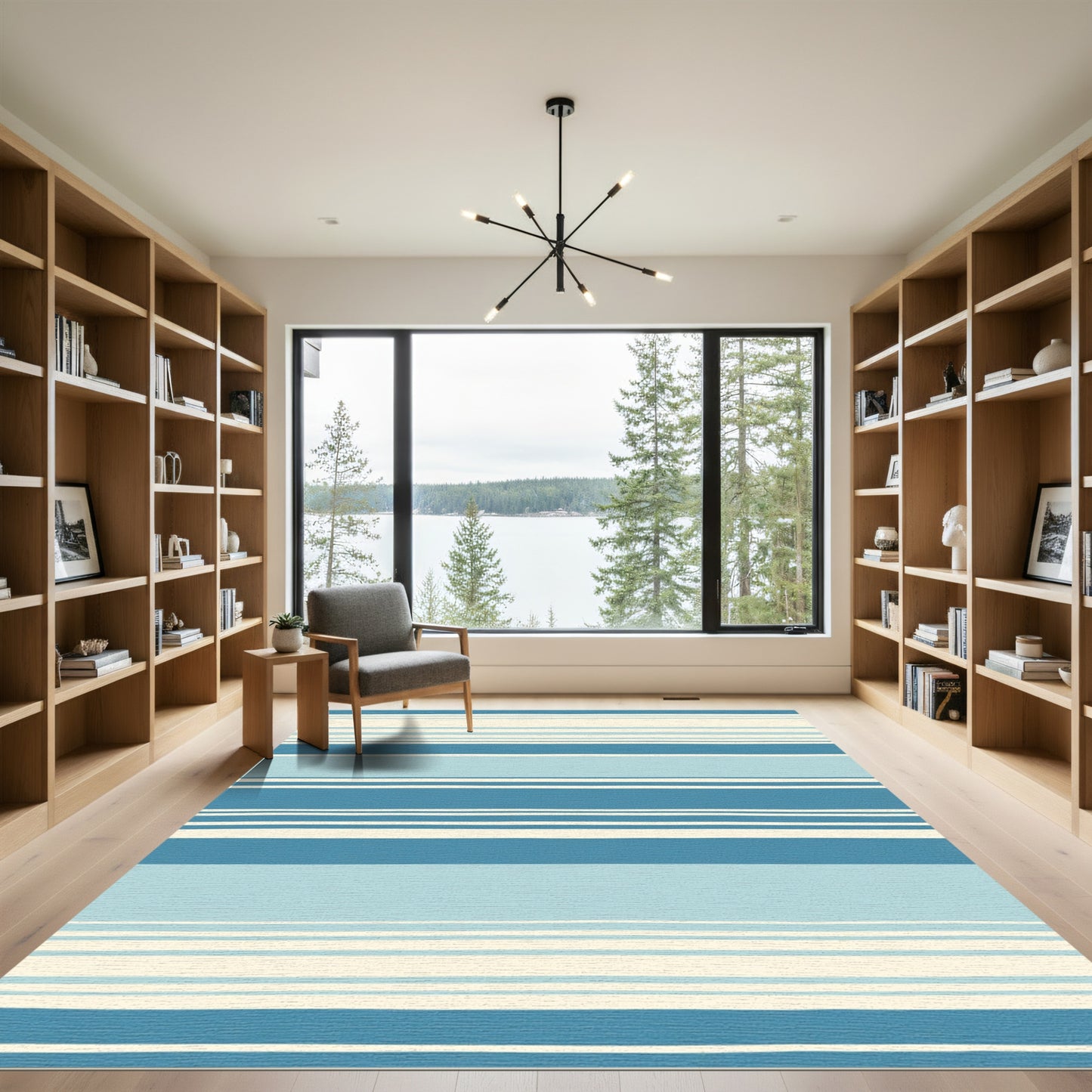 Coastal Blue Cream Striped Horizontal Rug