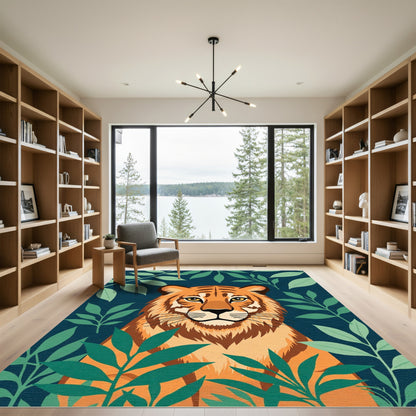 Vibrant Tiger Jungle Foliage Rug
