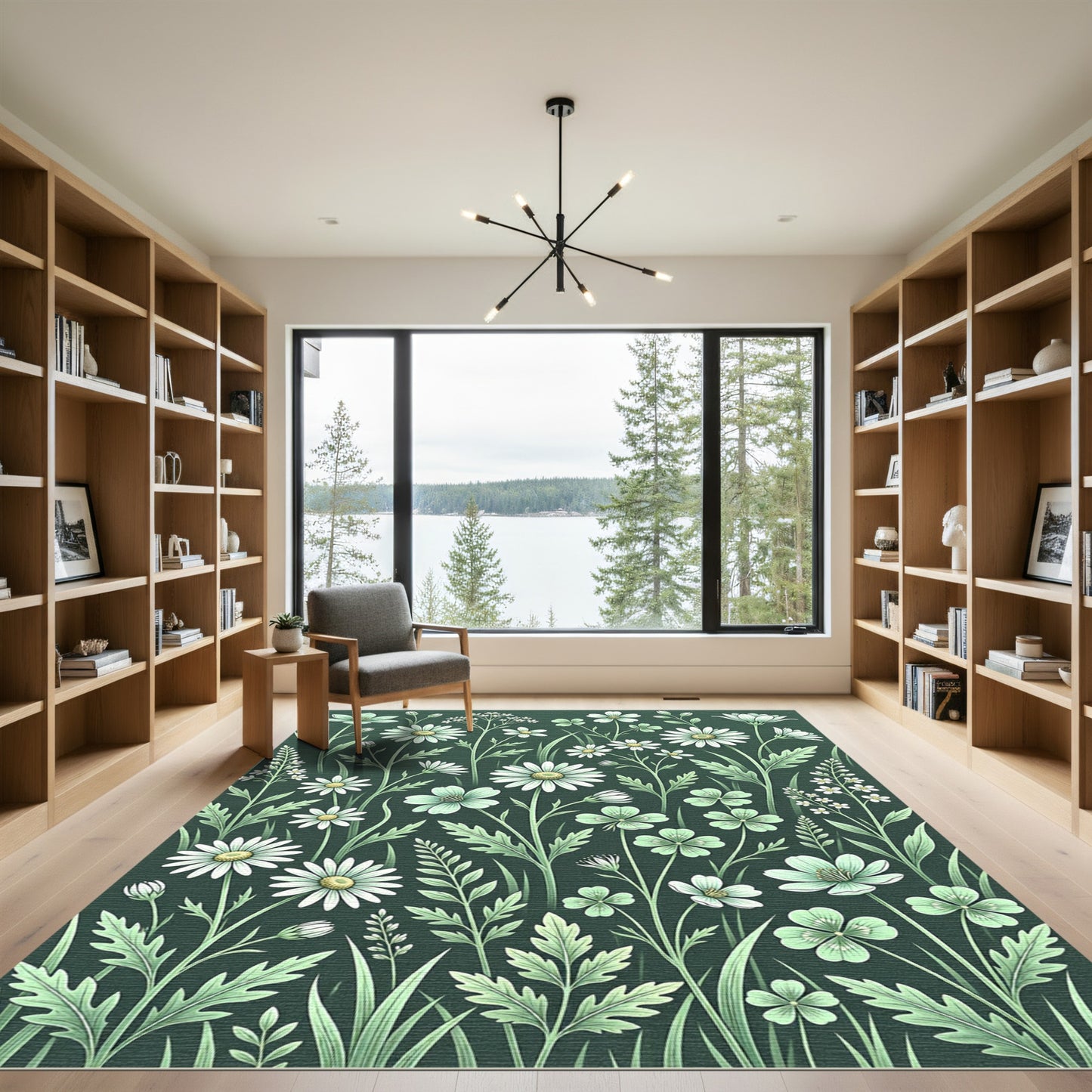 Charming Botanical White Daisy Meadow Rug