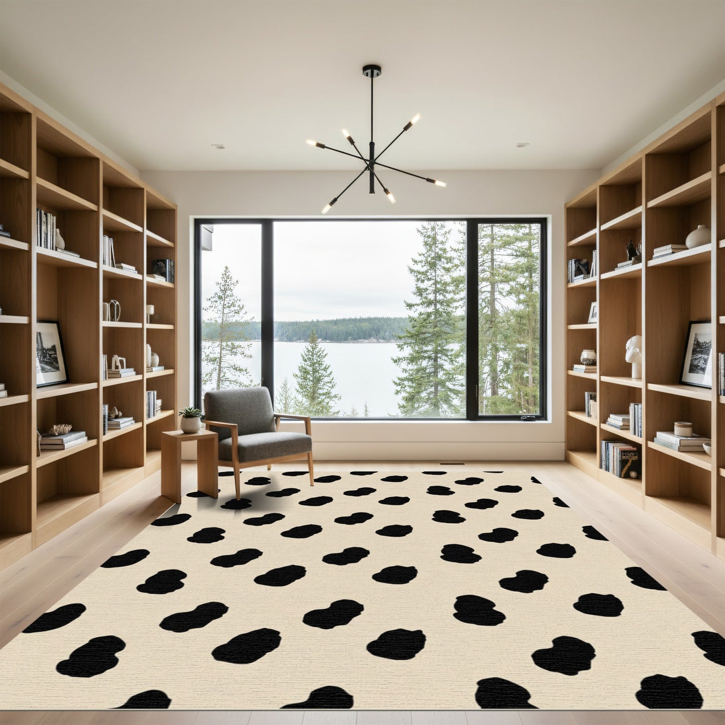 Black Leopard Spots Beige Background Rug