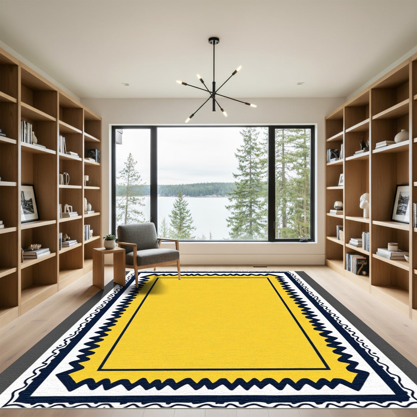 Bold Yellow Geometric Frame Rug
