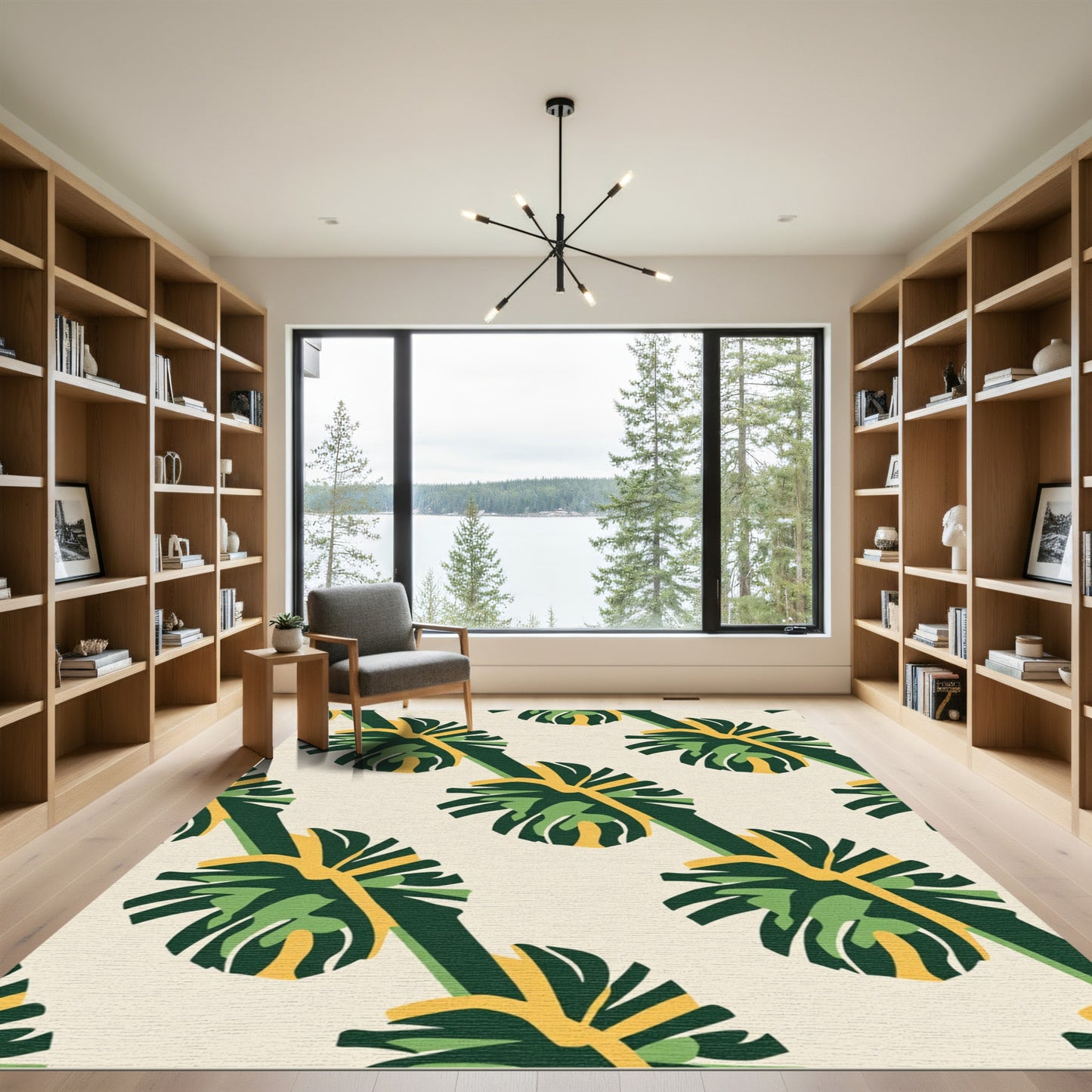 Green Yellow Bold Monstera Leaf Rug