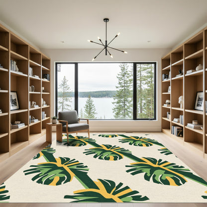 Green Yellow Bold Monstera Leaf Rug
