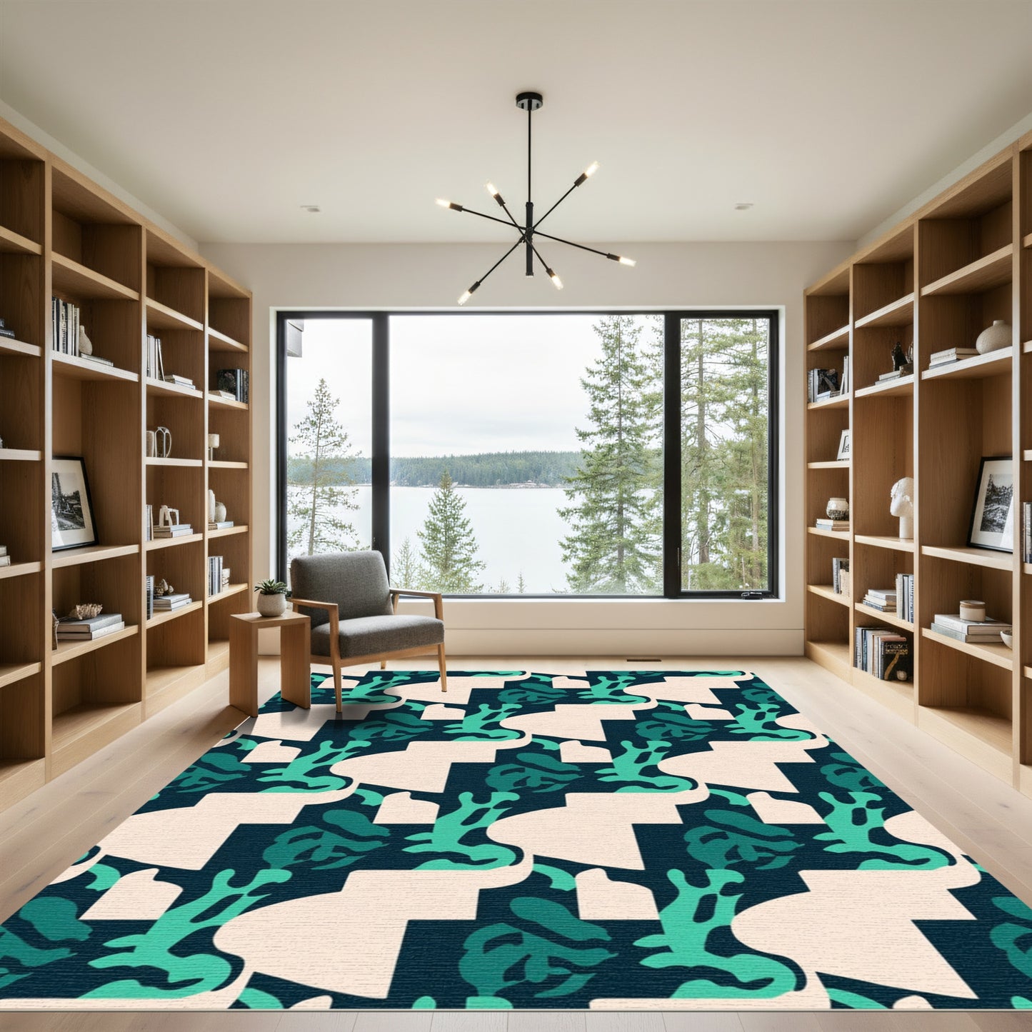 Deep Teal Abstract Organic Shapes Rug