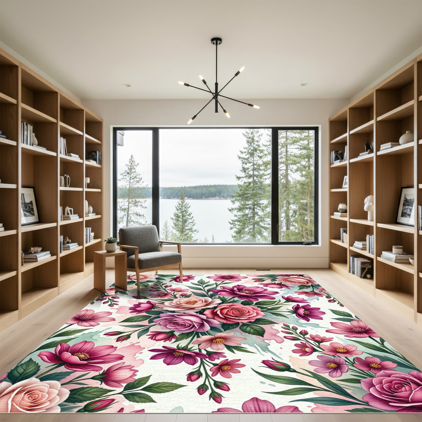 Vibrant Pink Rose Floral Medley Rug