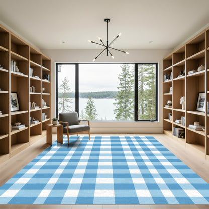 Sky Blue Checkerboard Accent Rug