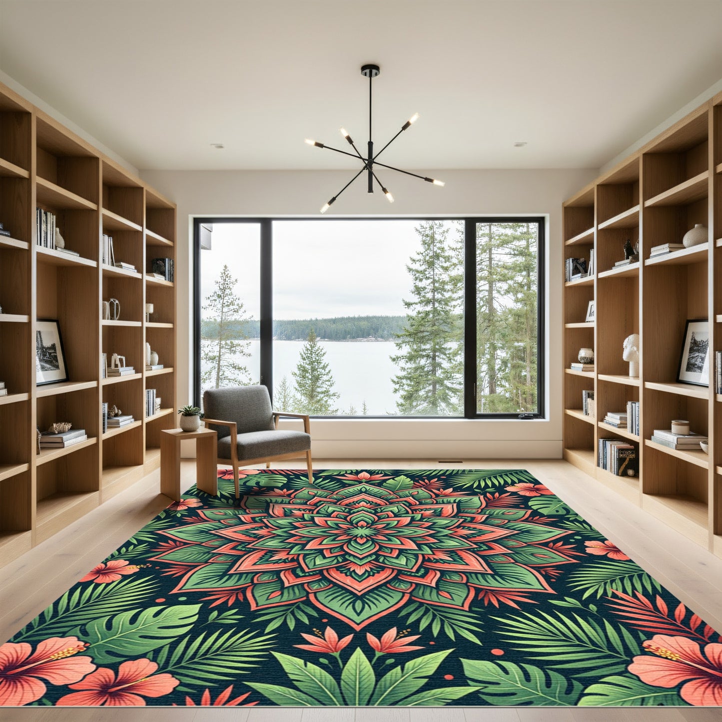 Lush Tropical Jungle Hibiscus Mandala Rug