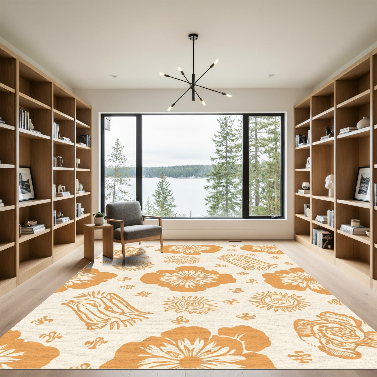 Orange Floral Botanical Graphic Rug