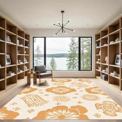 Orange Floral Botanical Graphic Rug