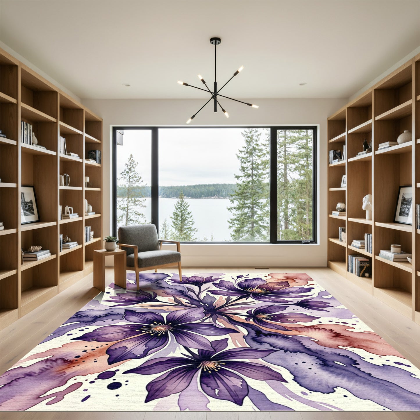 Watercolor Purple Floral Abstract Art Rug