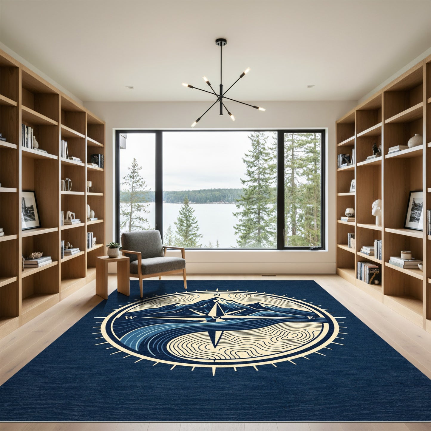 Midnight Mountain Compass Topographic Art Rug
