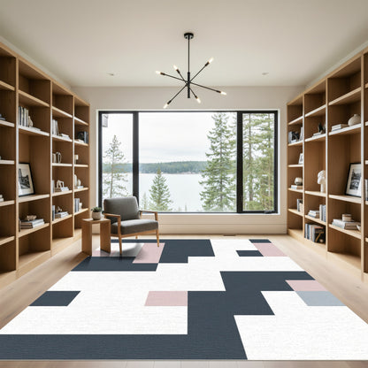 Modern Slate Pink Geometric Blocks Rug