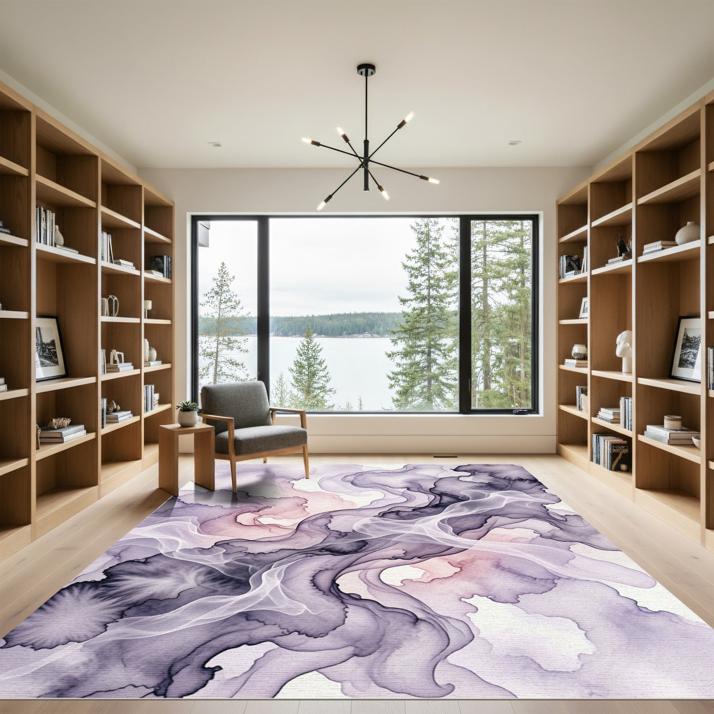Ethereal Lavender Ink Wash Swirl Rug