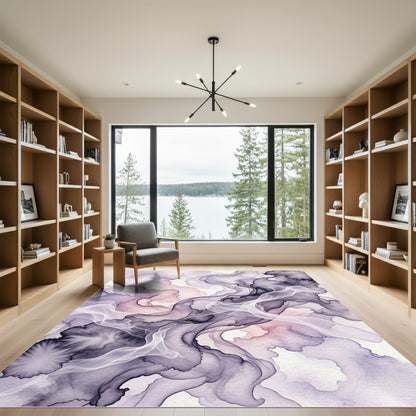 Ethereal Lavender Ink Wash Swirl Rug