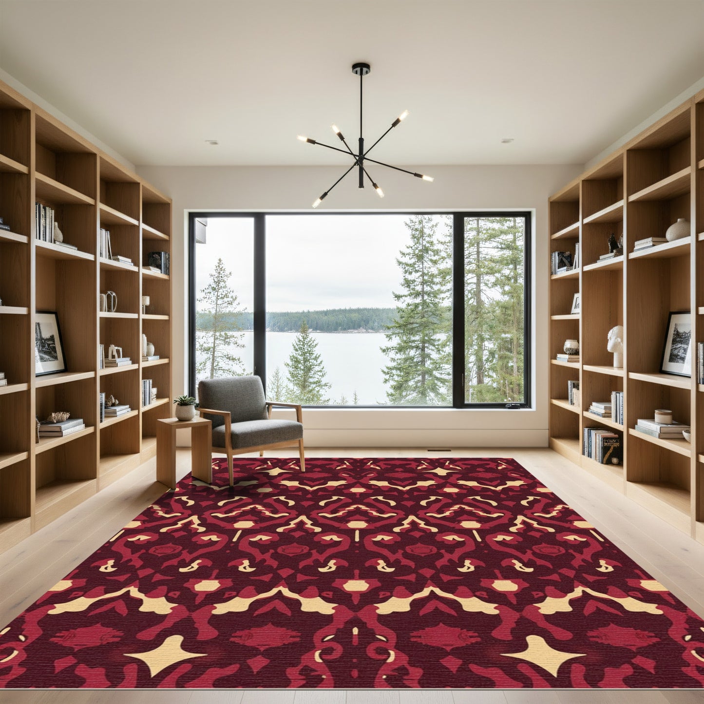 Deep Crimson Abstract Heritage Pattern Rug