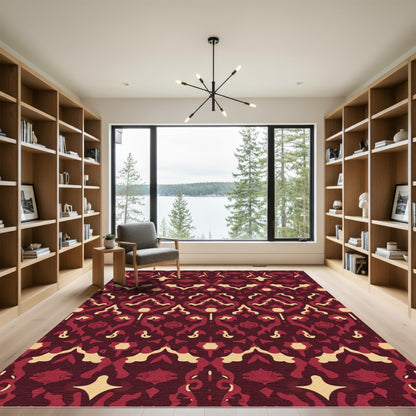 Deep Crimson Abstract Heritage Pattern Rug