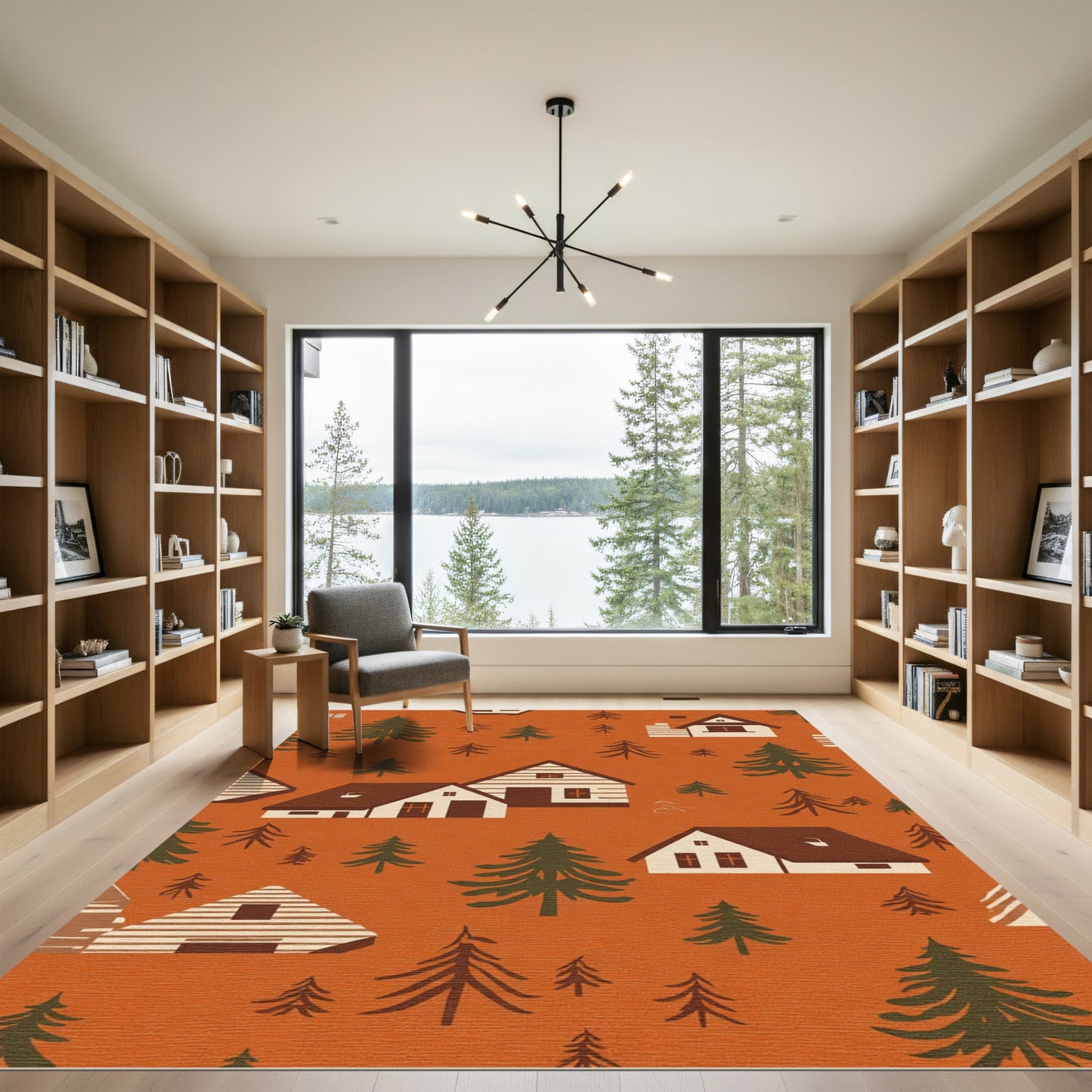 Rustic Woodland Village Forest Scene Rug