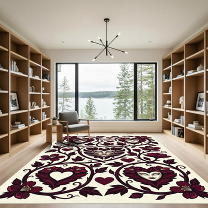 Deep Red Venetian Mask Floral Scroll Rug