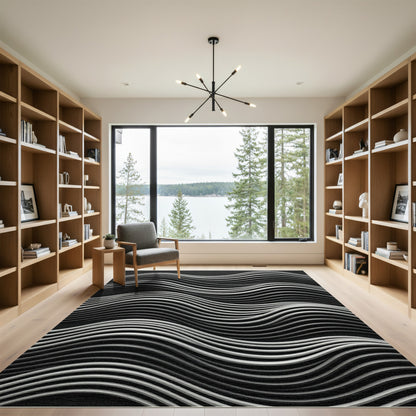 Monochromatic Gray Wavy Stripe Rug