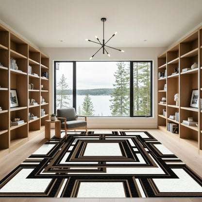 Brown Black Layered Square Composition Rug