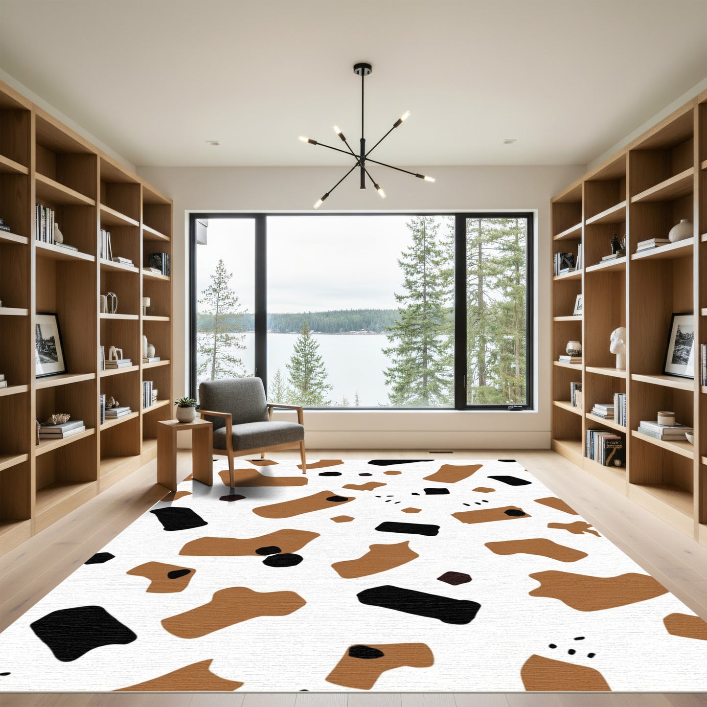 Brown Black Abstract Blob Composition Rug