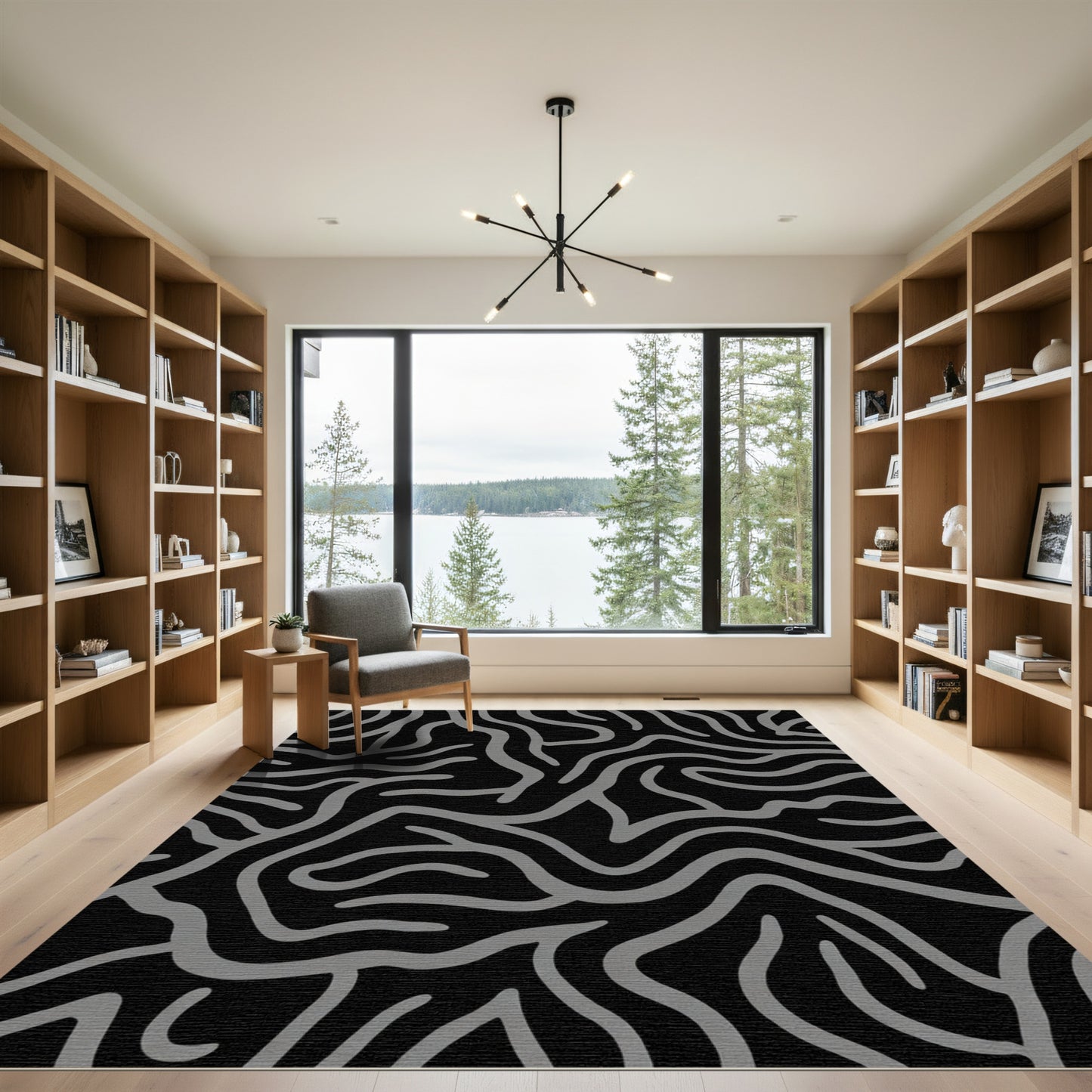 Gray Abstract Organic Line Rug