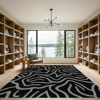 Gray Abstract Organic Line Rug