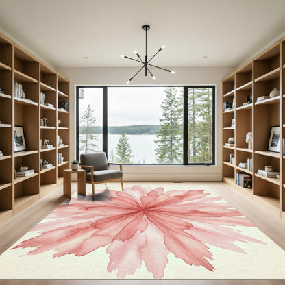 Soft Coral Watercolor Petal Burst Rug