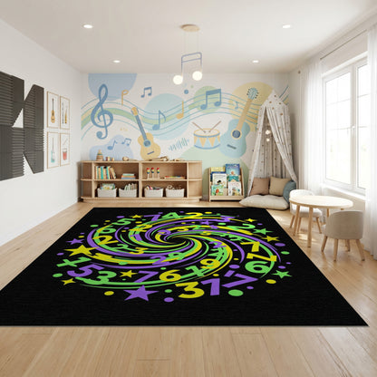Swirling Purple Green Yellow Numbers Stars Rug