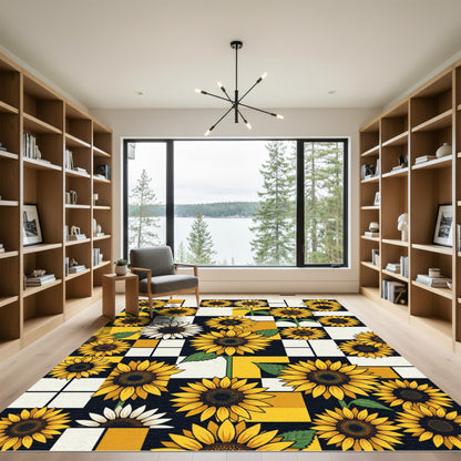 Bold Yellow Sunflower Grid Composition Rug