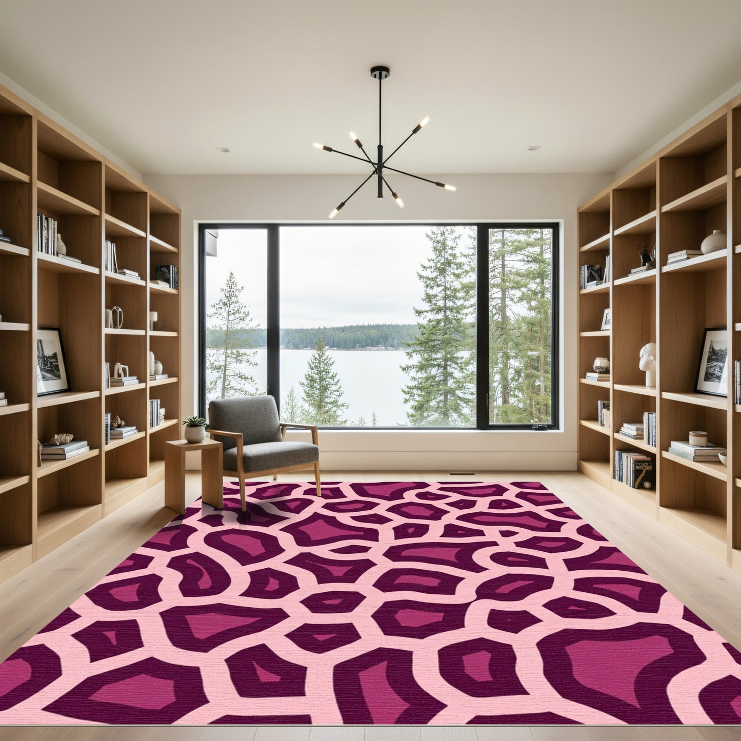 Crimson Pink Organic Cell Pattern Rug