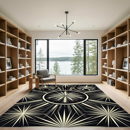 Black And Cream Burst Sunburst Rug
