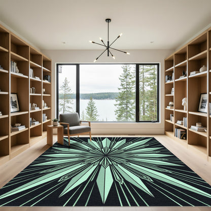 Art Deco Mint Starburst Symmetry Rug