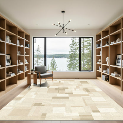 Neutral Geometric Layered Rectangles Rug