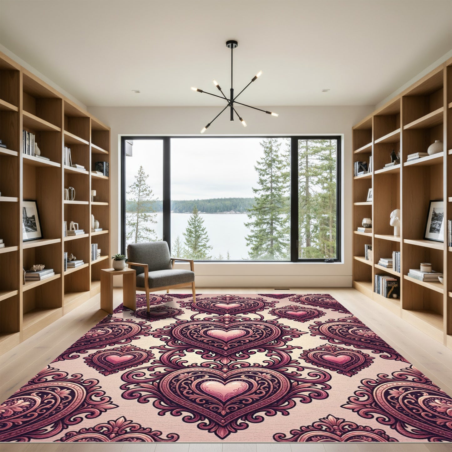Romantic Pink Heart Medallion Baroque Rug