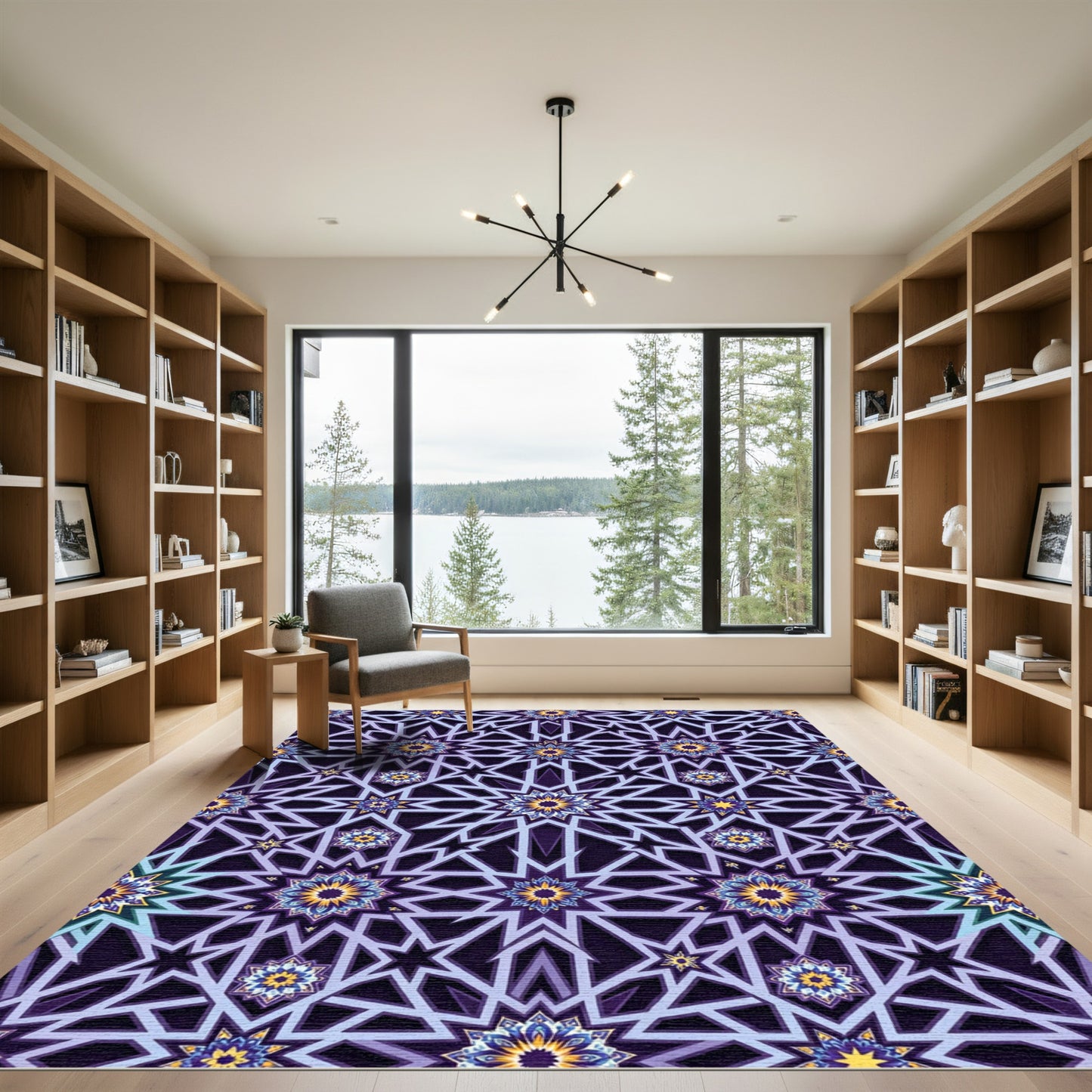 Intricate Violet Star Floral Medallion Rug