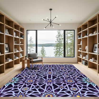 Intricate Violet Star Floral Medallion Rug