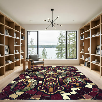 Stained Glass Burgundy Iconic Cross Rug